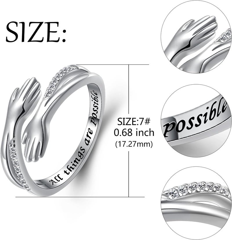 Yearace Hug Ring, S925 Sterling Silver Hug Rings for Women Girl, Hugging Hand Open Promise Ring, Mothers Day Valentine's Day Birthday Gifts - Image 4